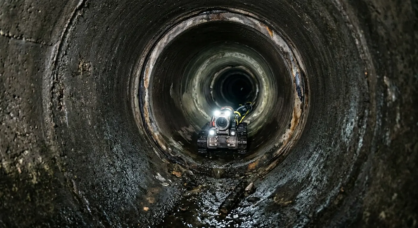 Robotic sewer camera inspecting pipe interior for Sewer Line Repair in Rensselaer